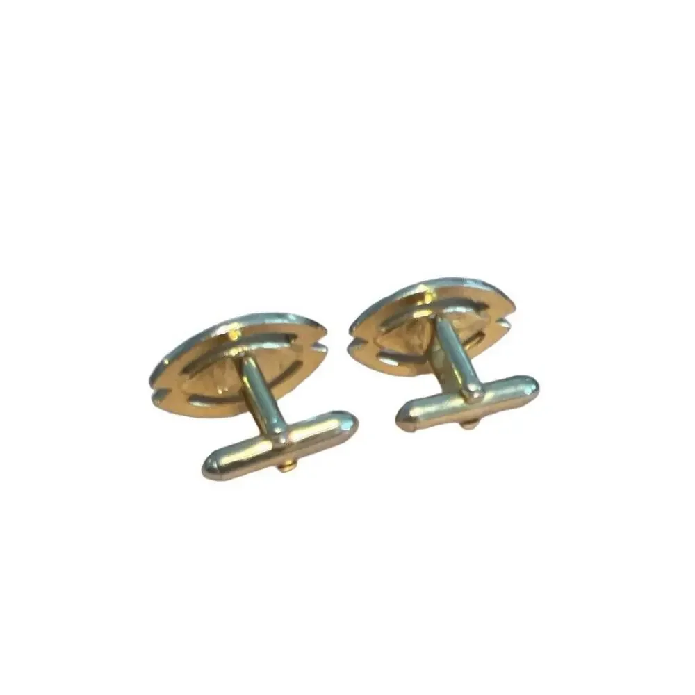 Vintage Swank Goldtone Eye Shape Pink Stone Cufflinks